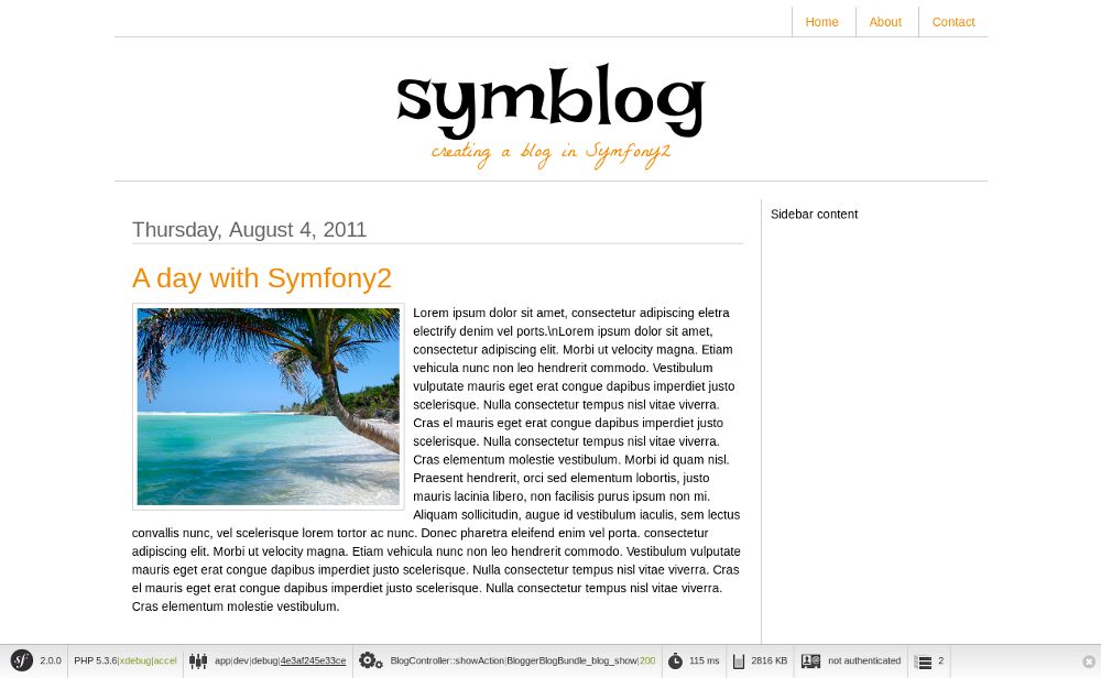 The symblog blog show page