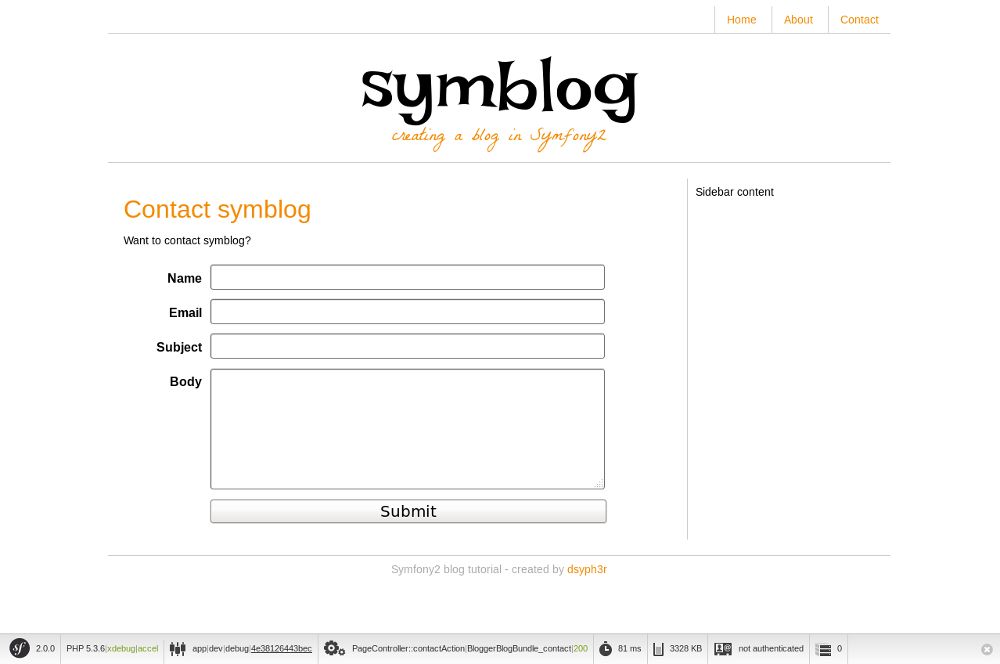 symblog contact form